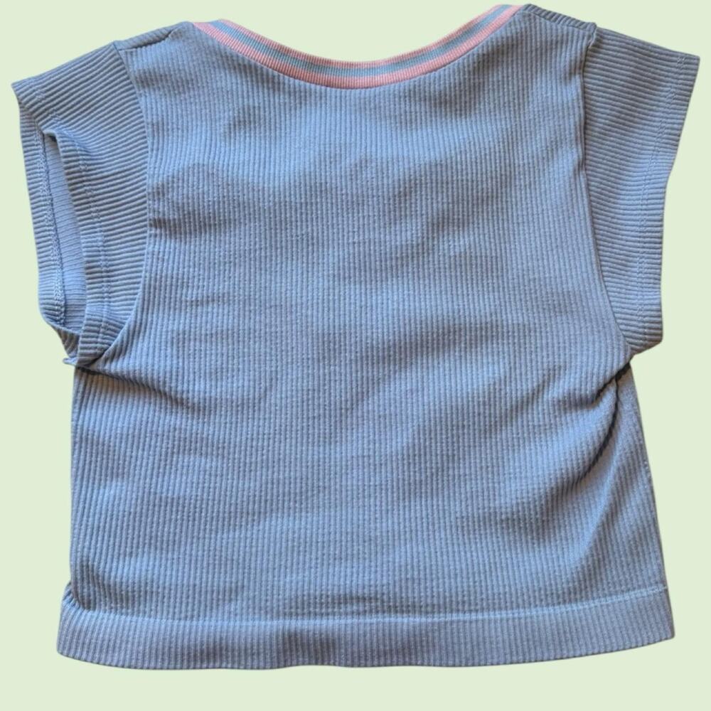 Out From Under Blue Ribbed Crop Top Y2K Contrast Trim Fitted Short Sleeve XS/S - Picture 5 of 6